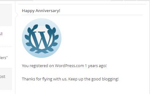 Anniversary Notification.  Thank you WordPress.