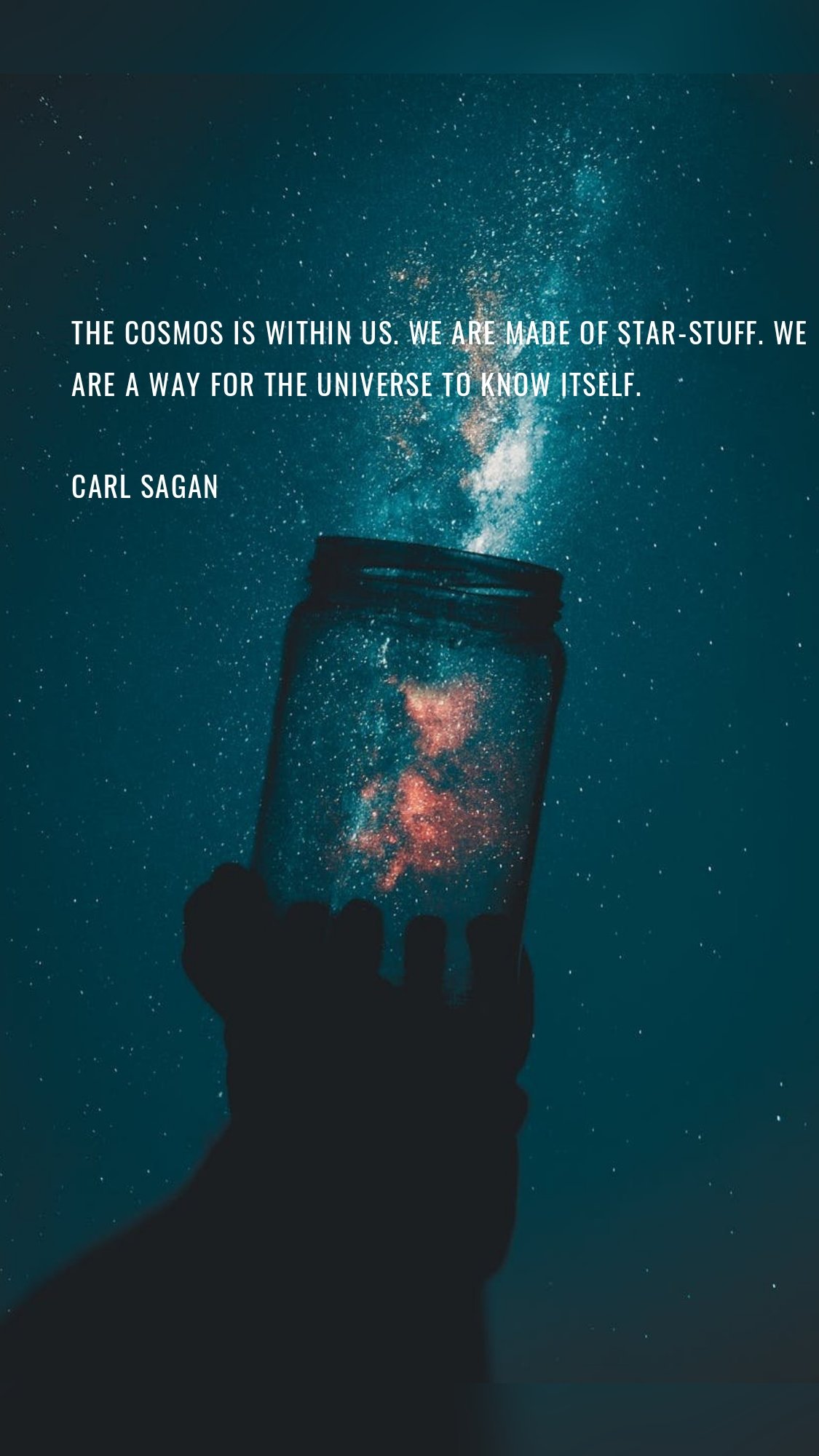 The cosmos is within us. We are made of star-stuff. We are a way for the universe to know itself.

Carl Sagan

